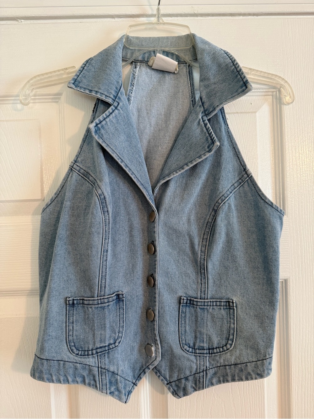 Vintage Light Wash Denim Button-Front Vest
